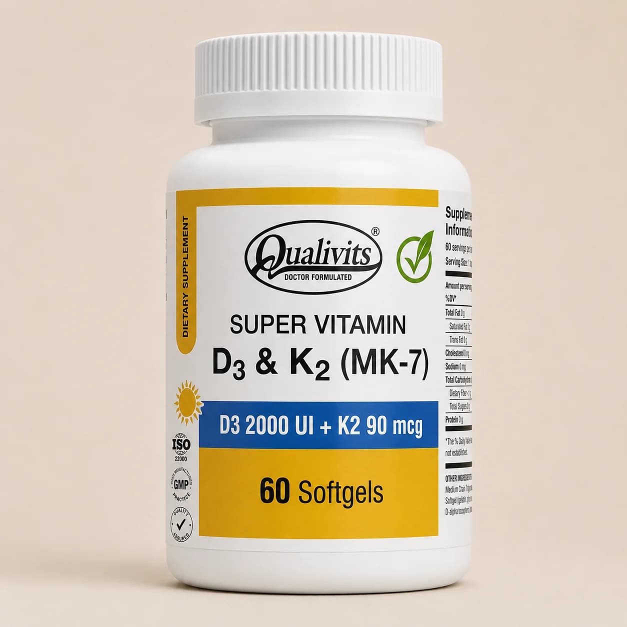 Vitamina D3 + K2 (MK-7) 60 softgels